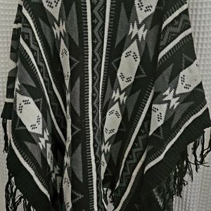 Black and Gray Aztec Print Poncho